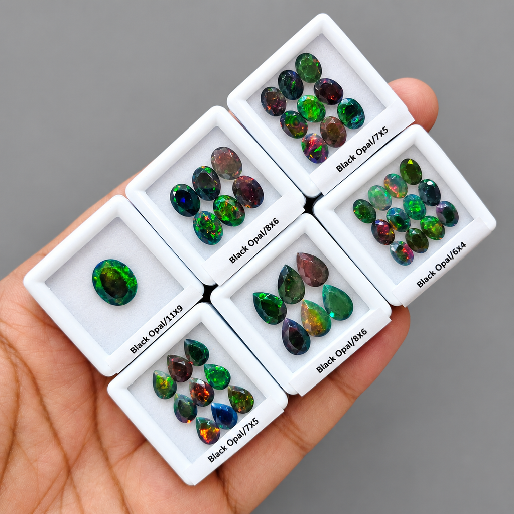 Natural Black Opal Faceted 6 Box Set | Pear & Oval | 6–11mm
