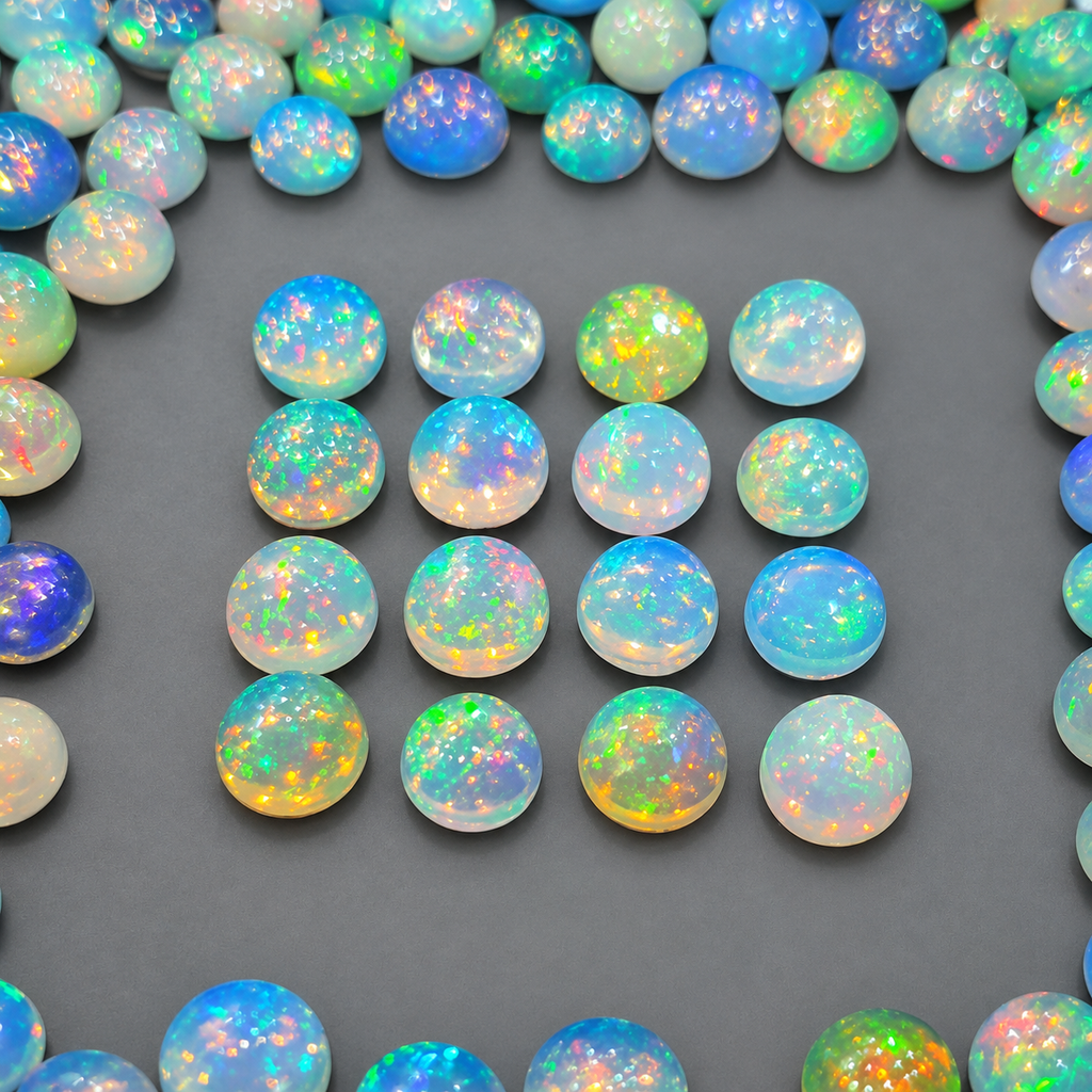 20 Pcs Natural Ethiopian Opal Cabochon Round | 4mm, 5mm, 6mm & 7mm