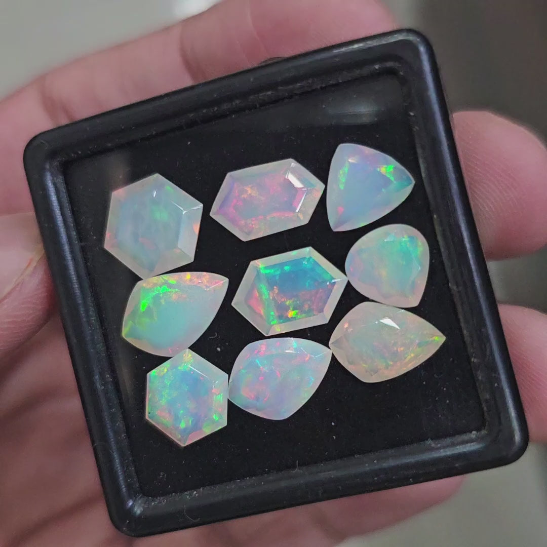 9 Pcs Natural Ethiopian Opal Faceted | Fancy | 8-12mm| With Box