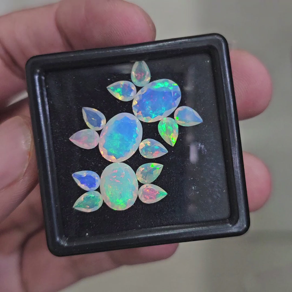 14 Pcs Natural Ethiopian Opal Faceted | Pear & Oval | 6-11mm| With Box