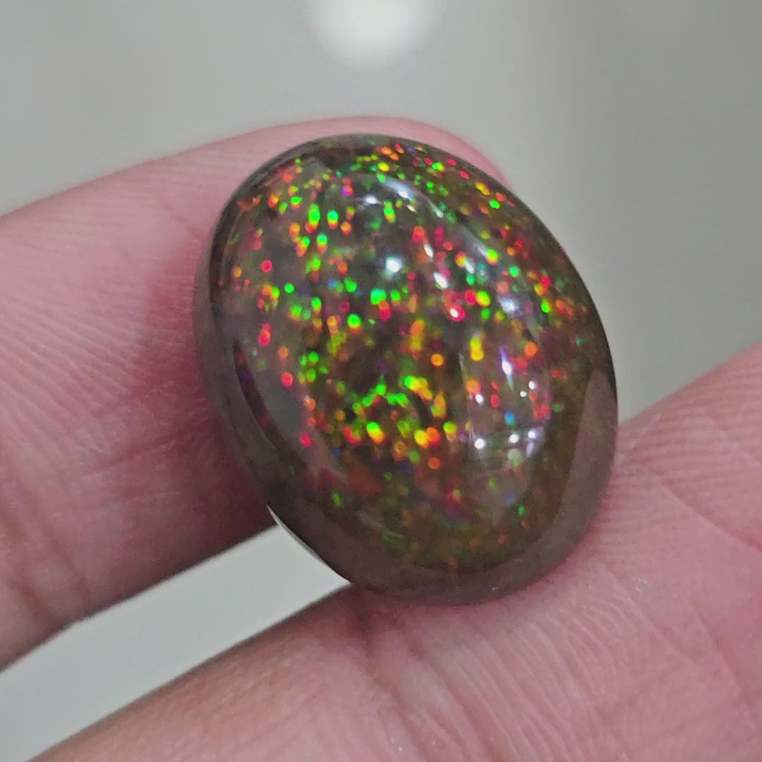 14Cts Natural Ethiopian Black Opal Cabochon | Oval | 19x15mm | Smoked