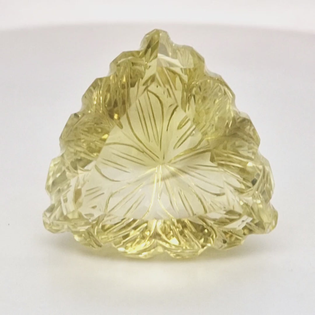 Natural Lemon Quartz Carved  | Trillion  | Size: 26mm