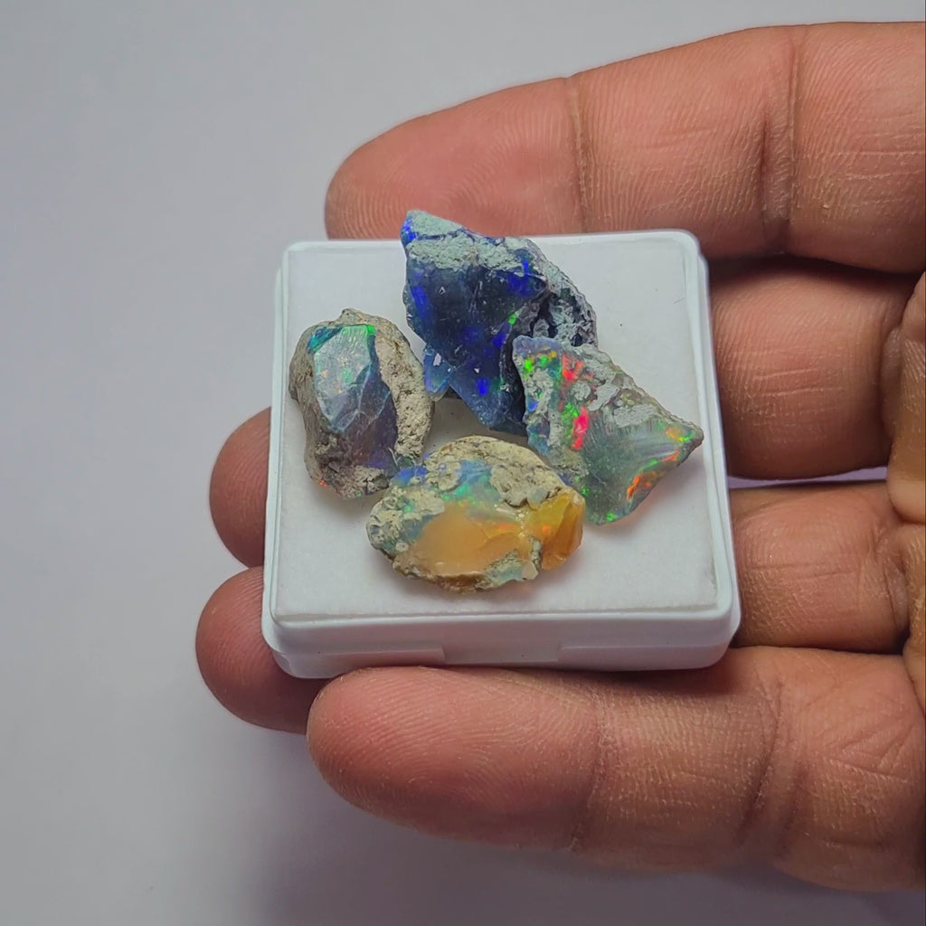 4 Pcs Natural Black Opal Rough | Size: 17-22mm