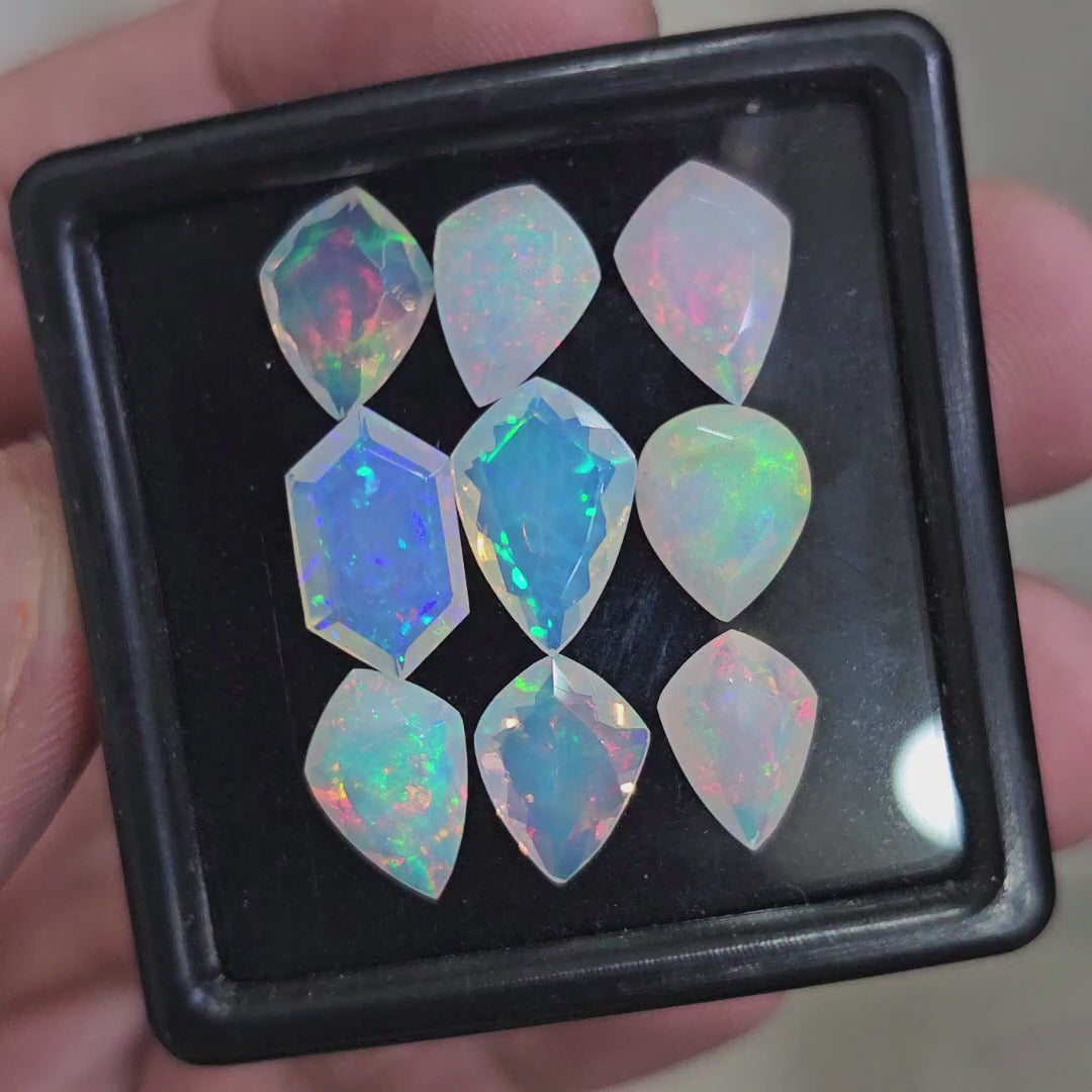 9 Pcs Natural Ethiopian Opal Faceted | Fancy | 9-13mm| With Box