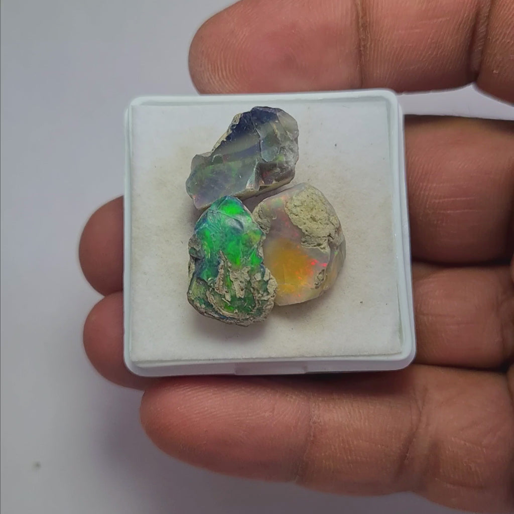 3 Pcs Natural Black Opal Rough | Size: 14-19mm