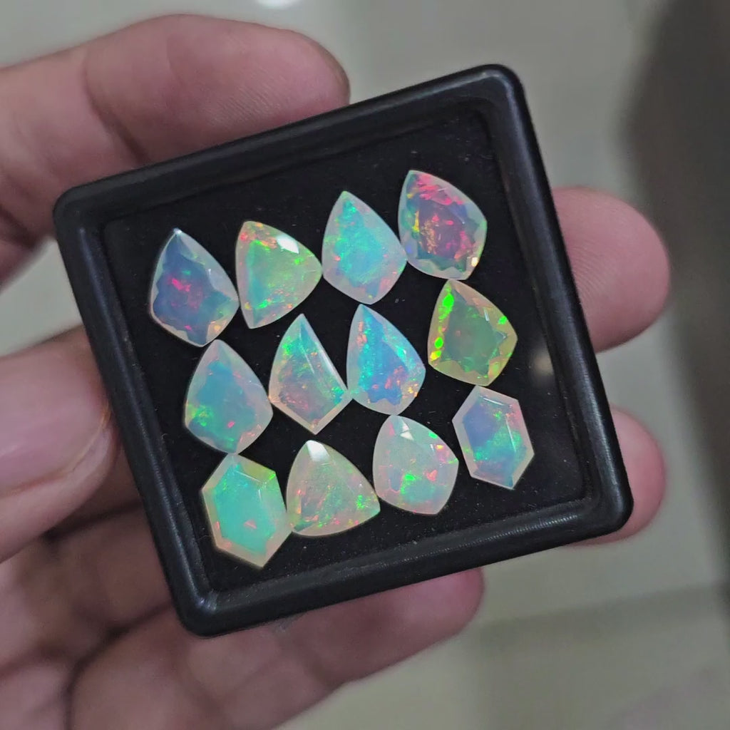 12 Pcs Natural Ethiopian Opal Faceted | Fancy | 8-10mm| With Box