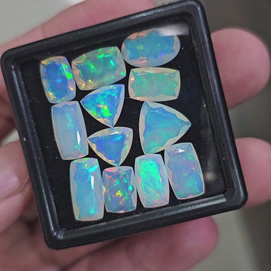 12 Pcs Natural Ethiopian Opal Faceted | Mix | 7-13mm| With Box