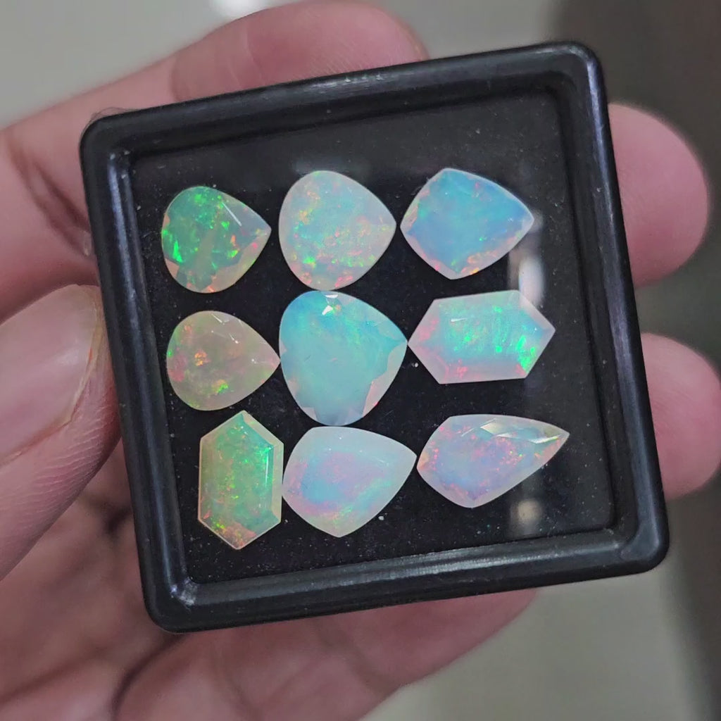 9 Pcs Natural Ethiopian Opal Faceted | Fancy | 9-12mm| With Box