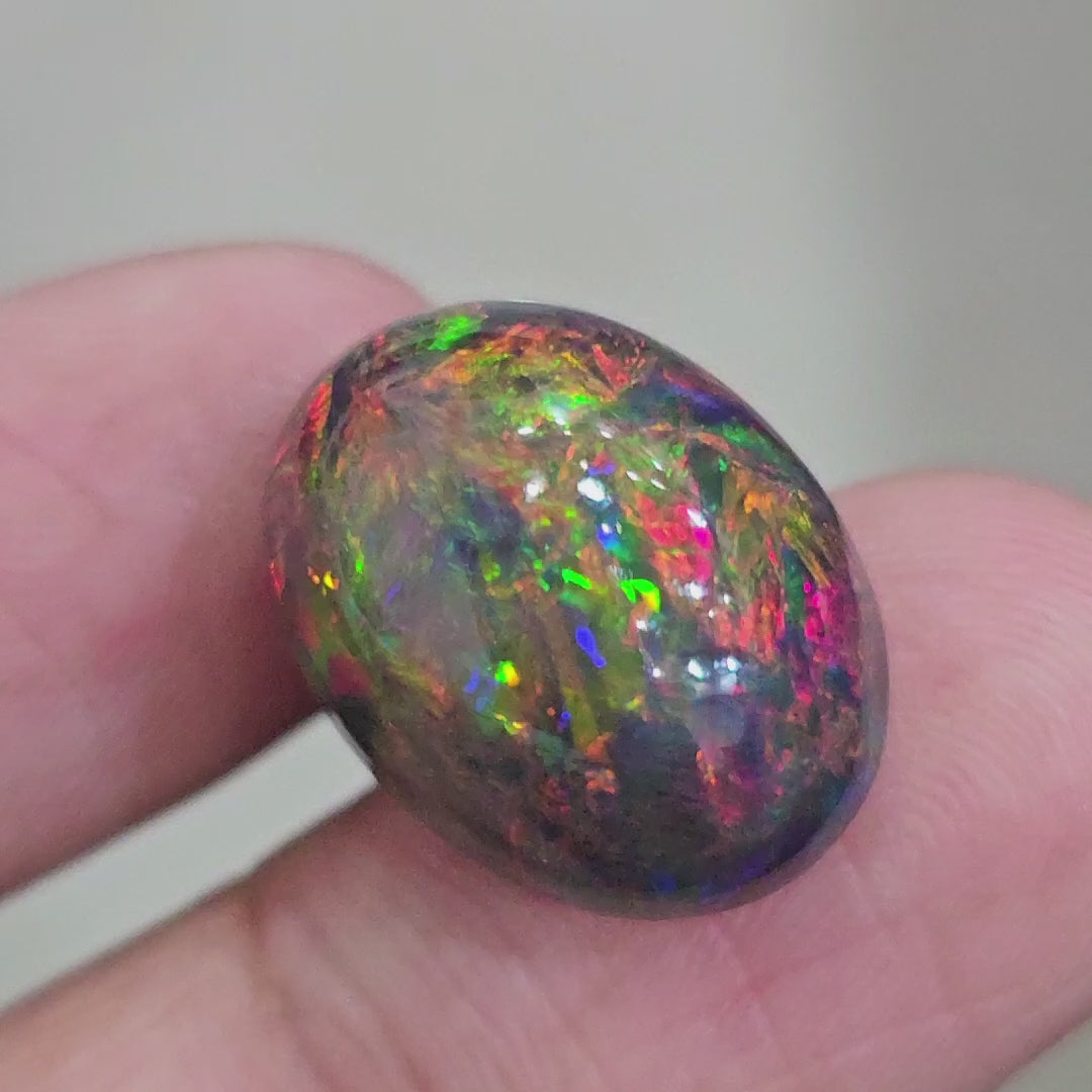 16.3Cts Natural Ethiopian Black Opal Cabochon | Oval | 19x15mm | Smoked