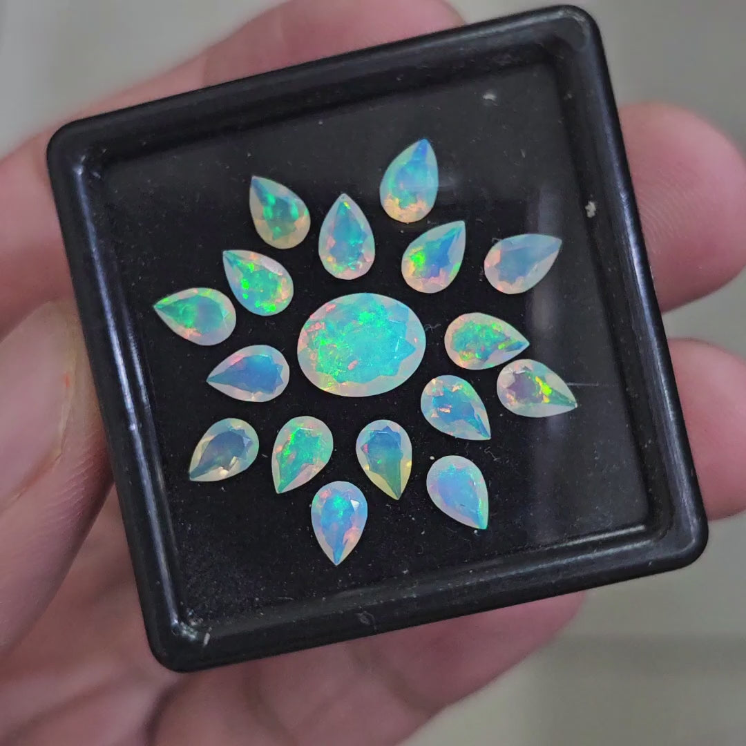 17 Pcs Natural Ethiopian Opal Faceted | Pear & Oval | 6-9mm| With Box