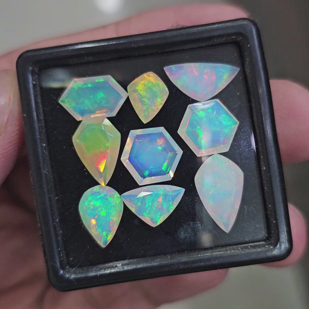 9 Pcs Natural Ethiopian Opal Faceted | Fancy | 9-14mm| With Box