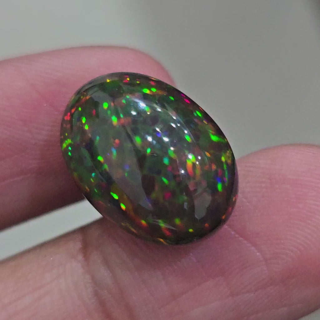 13.2Cts Natural Ethiopian Black Opal Cabochon | Oval | 19x13mm | Smoked