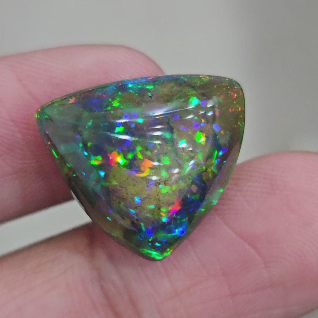 13.2Cts Natural Ethiopian Black Opal Cabochon | Trillion | 20x18mm | Smoked