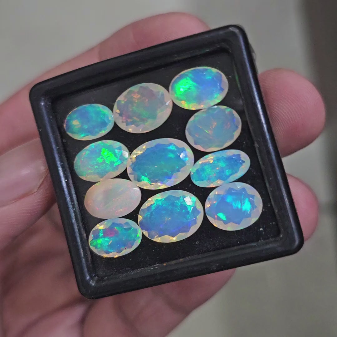 11 Pcs Natural Ethiopian Opal Faceted | Oval | 8-13mm| With Box