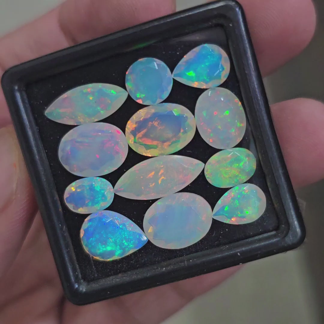12 Pcs Natural Ethiopian Opal Faceted | Mix  | 8-16mm| With Box