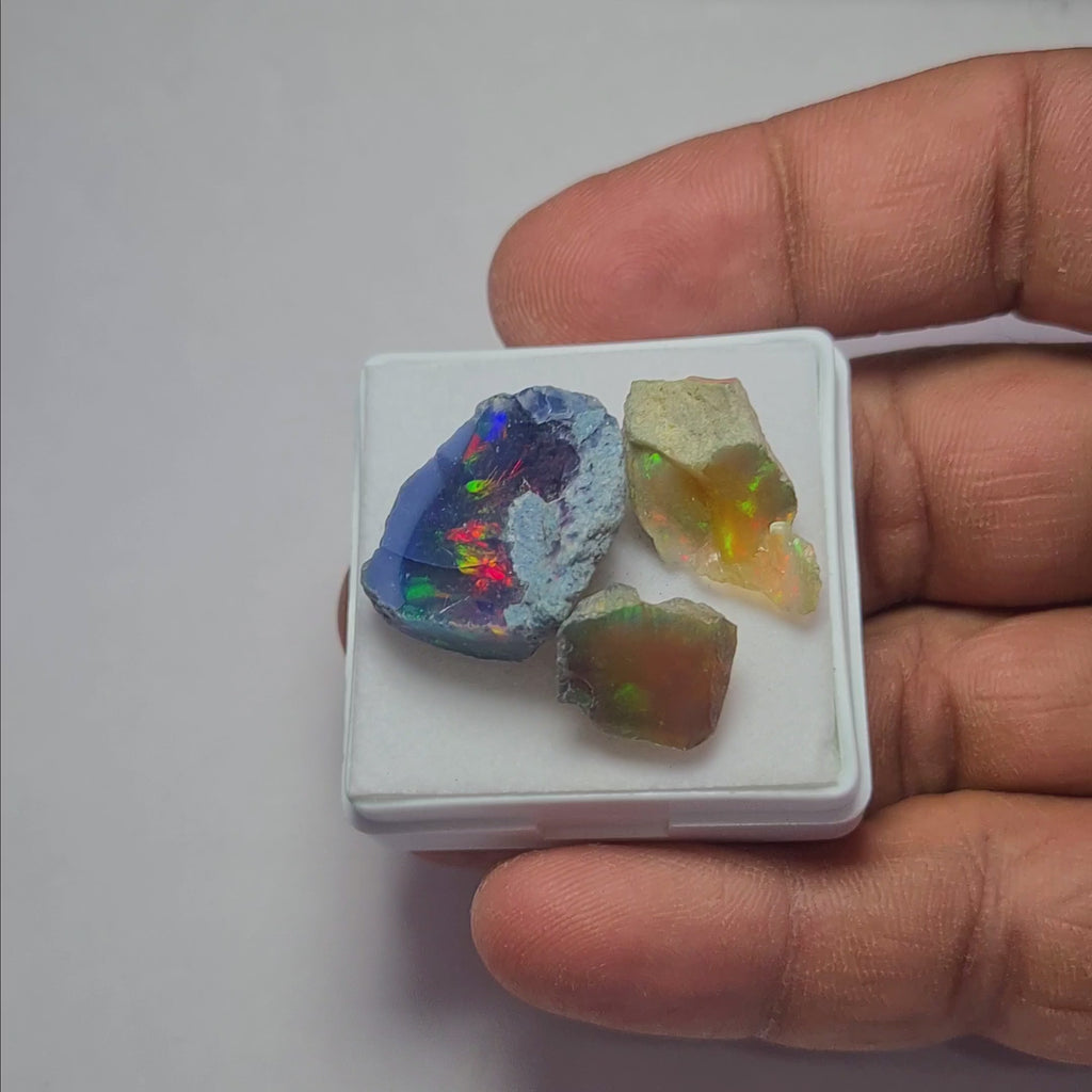 3 Pcs Natural Black Opal Rough | Size: 13-21mm
