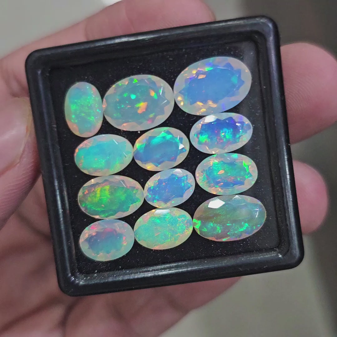 12 Pcs Natural Ethiopian Opal Faceted | Oval | 9-13mm| With Box
