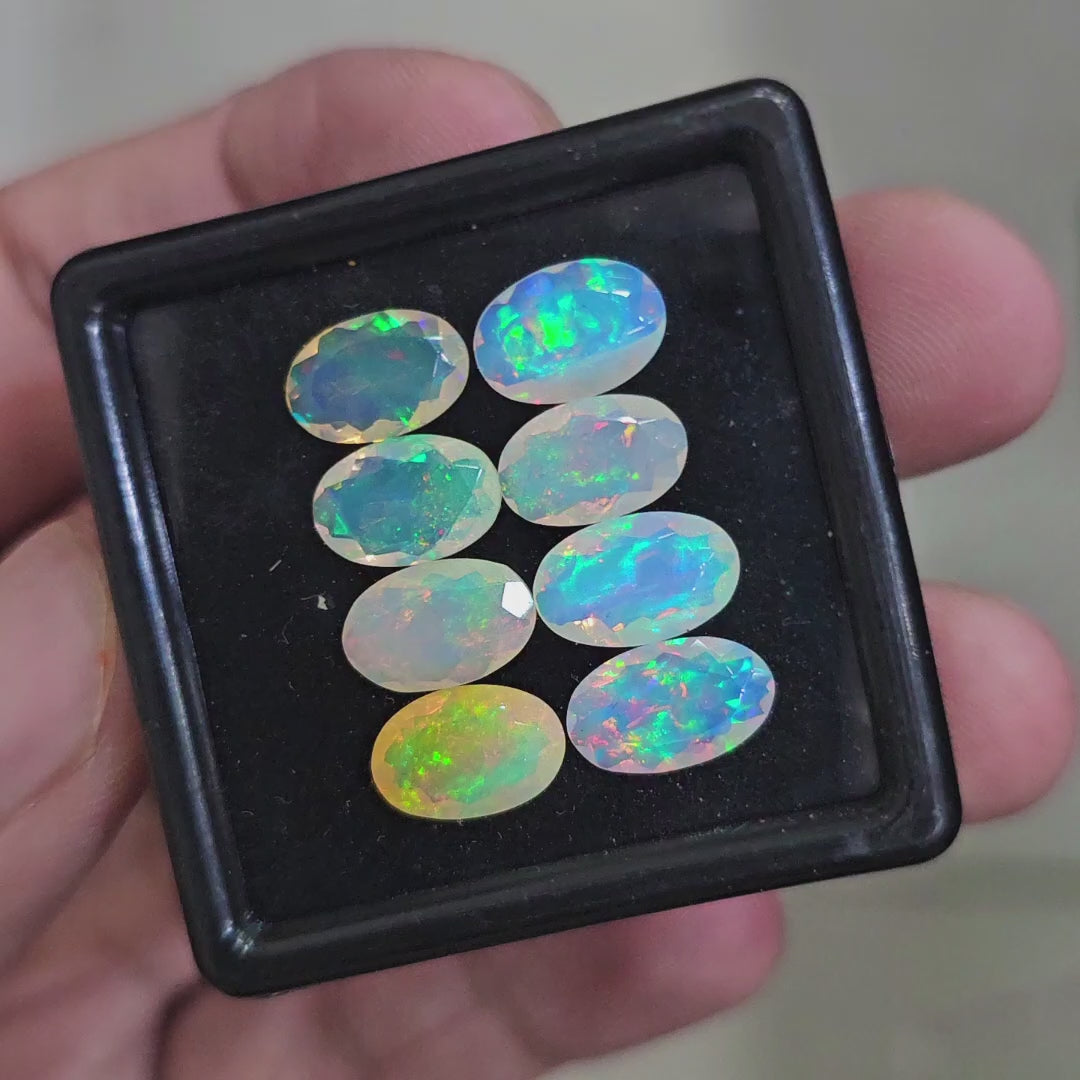 8 Pcs Natural Ethiopian Opal Faceted | Oval  | 10-11mm| With Box