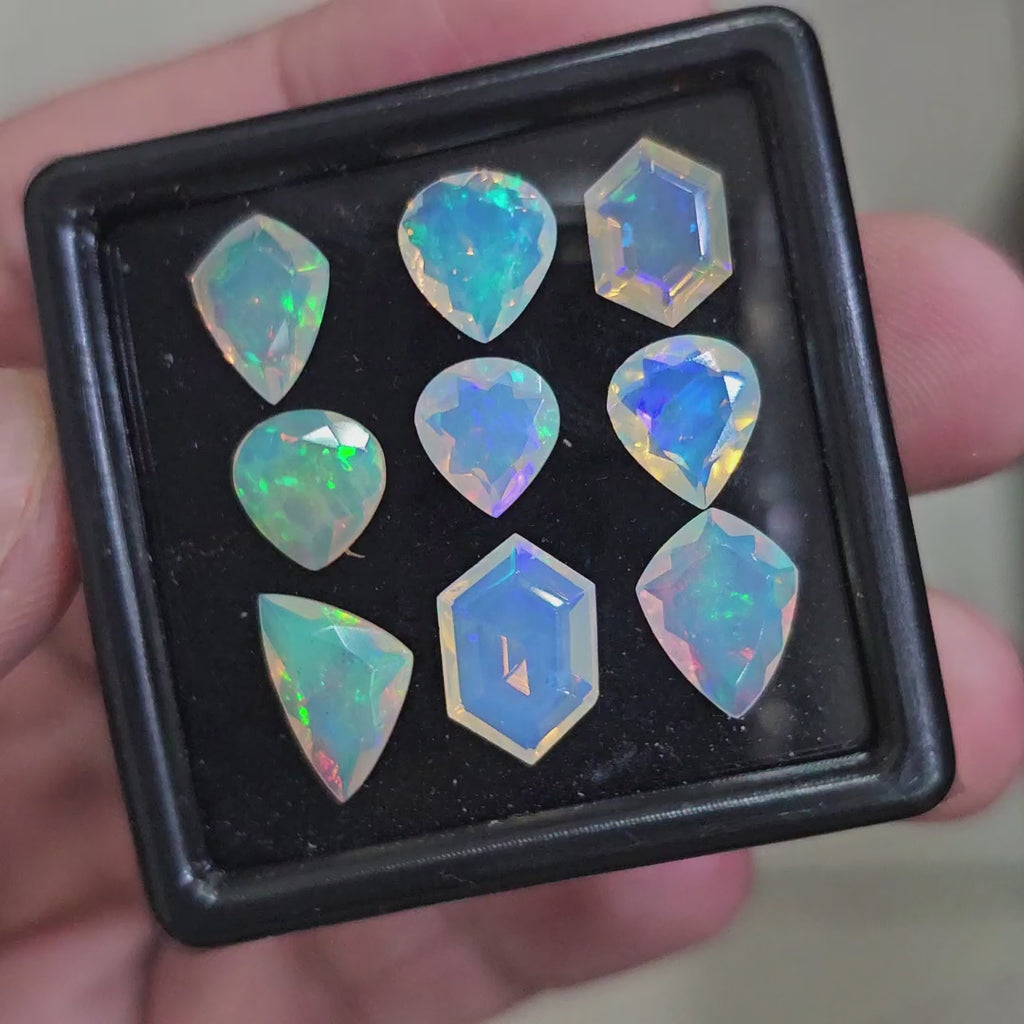 9 Pcs Natural Ethiopian Opal Faceted | Teardrop & Fancy | 8-12mm| With Box