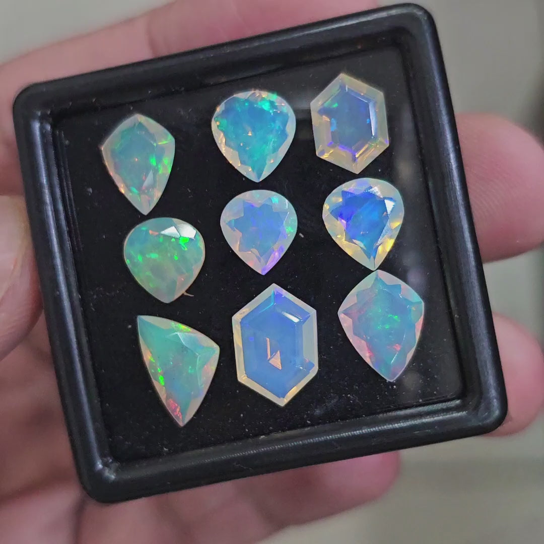 9 Pcs Natural Ethiopian Opal Faceted | Teardrop & Fancy | 8-12mm| With Box
