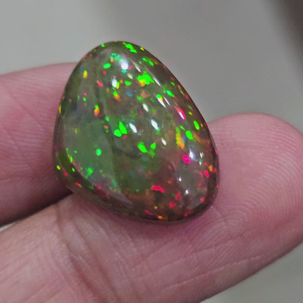 10.1Cts Natural Ethiopian Black Opal Cabochon | Teardrop | 22x16mm | Smoked