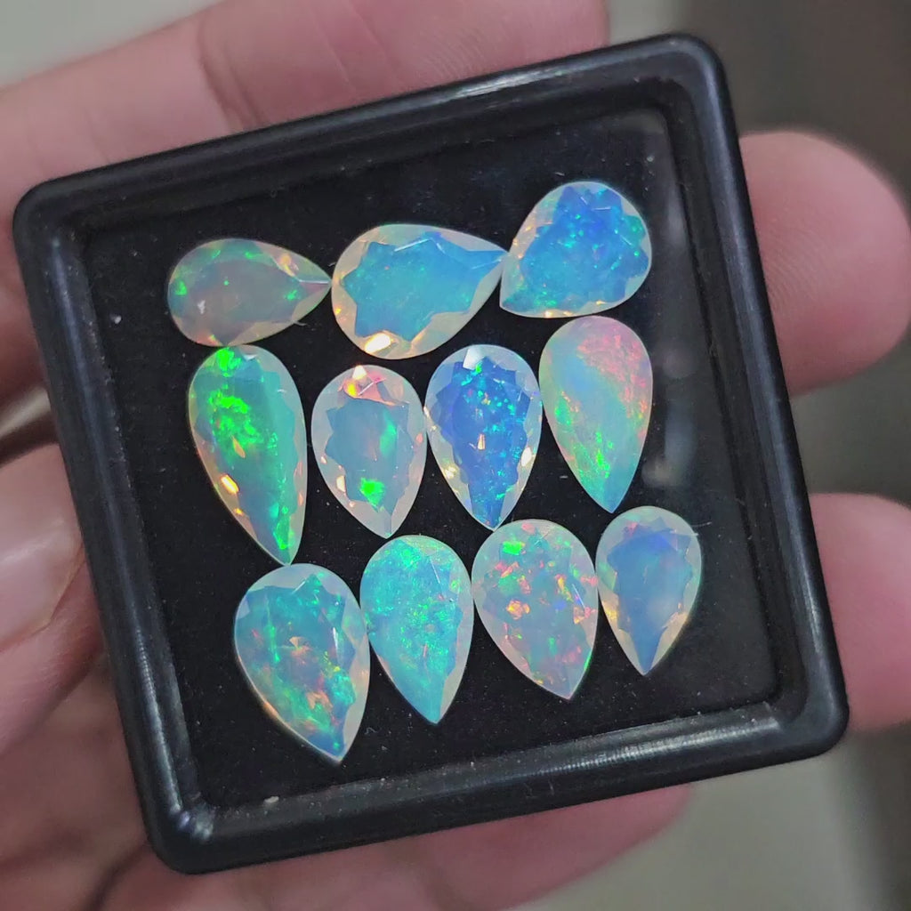 11 Pcs Natural Ethiopian Opal Faceted | Pear | 10-12mm| With Box
