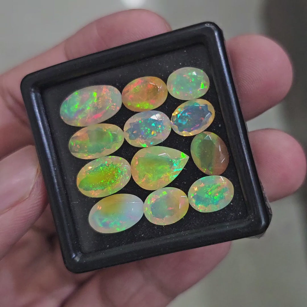 12 Pcs Natural Ethiopian Opal Faceted | Oval & Pear | 8-13mm| With Box