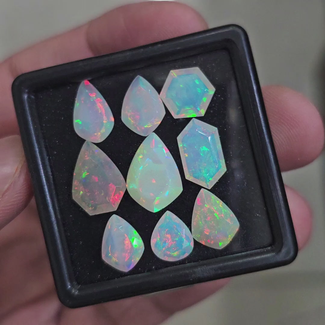 9 Pcs Natural Ethiopian Opal Faceted | Fancy | 9-14mm| With Box