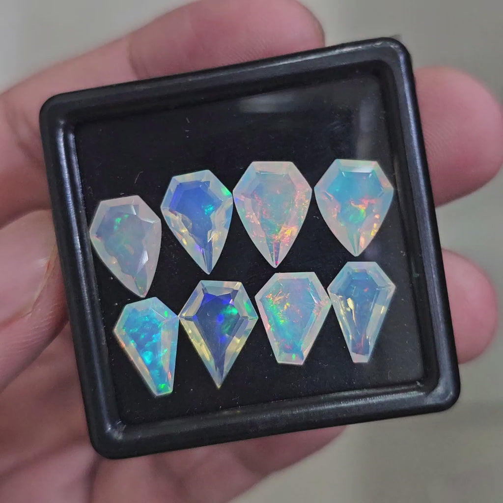 8 Pcs Natural Ethiopian Opal Faceted | Fancy  | 11-12mm| With Box