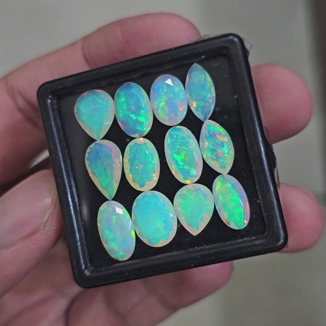 12 Pcs Natural Ethiopian Opal Faceted | Mix | 10-12mm| With Box