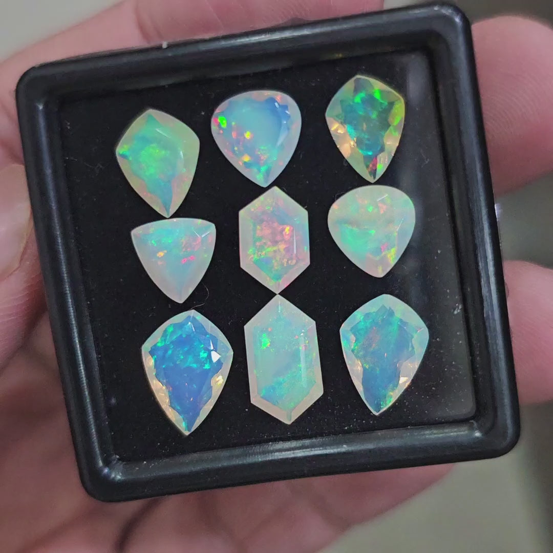 9 Pcs Natural Ethiopian Opal Faceted | Fancy | 7-12mm| With Box