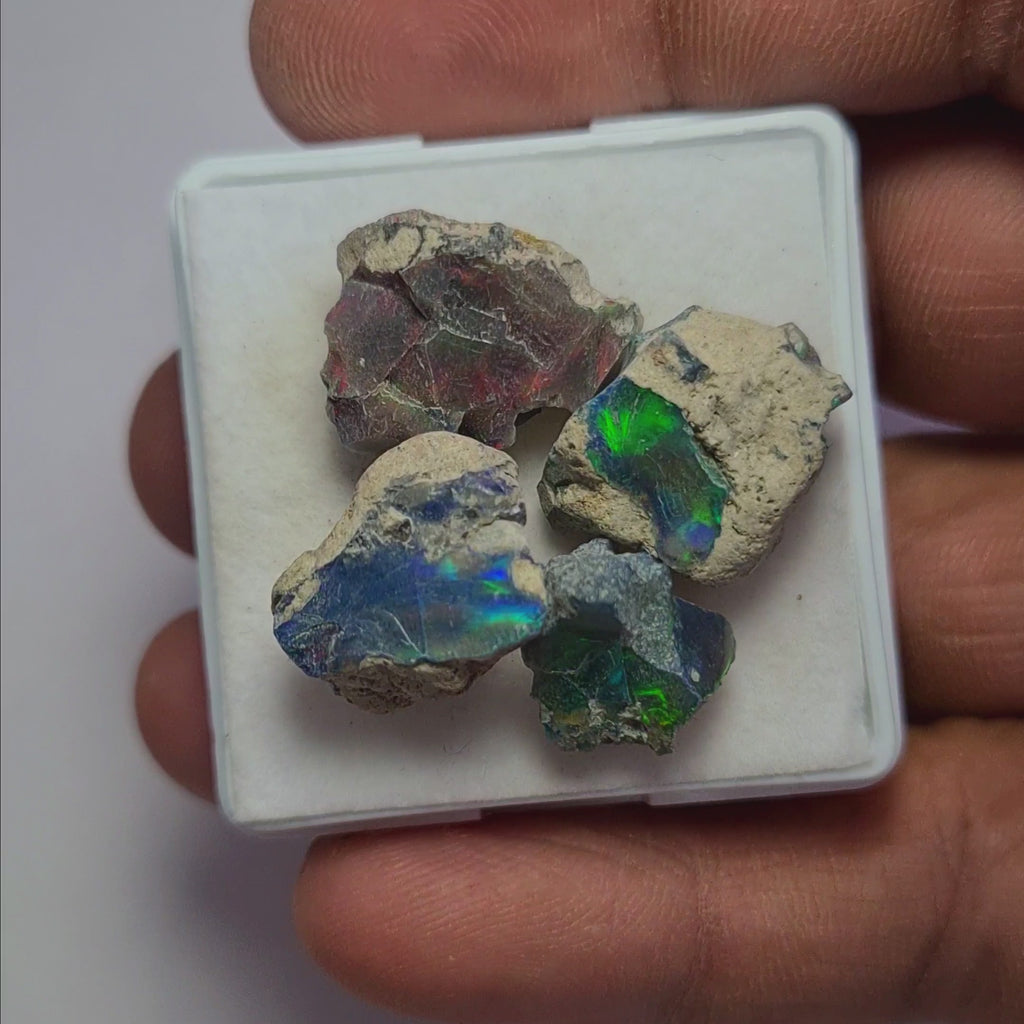 4 Pcs Natural Black Opal Rough | Size: 13-18mm