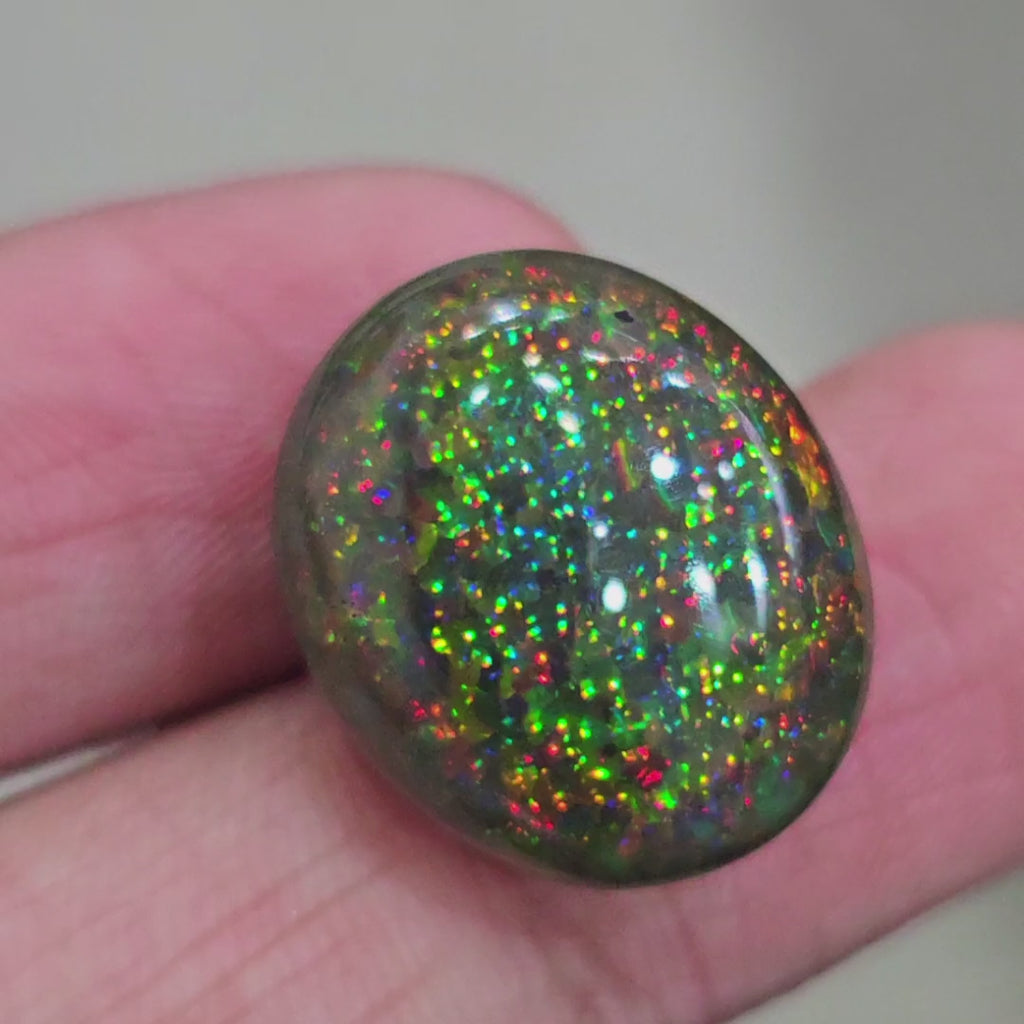 18.7Cts Natural Ethiopian Black Opal Cabochon | Oval | 20x17mm | Smoked