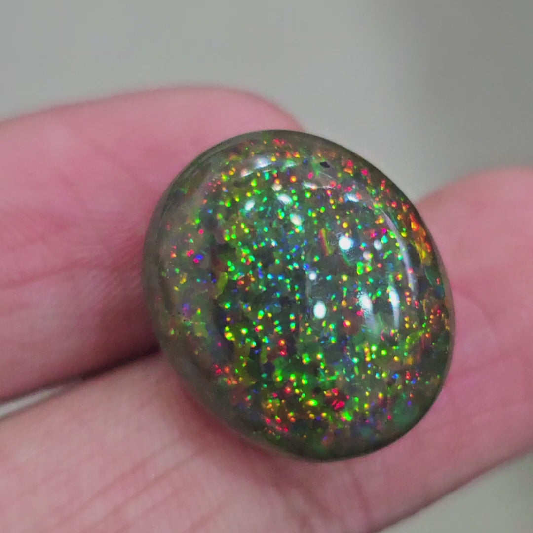 18.7Cts Natural Ethiopian Black Opal Cabochon | Oval | 20x17mm | Smoked