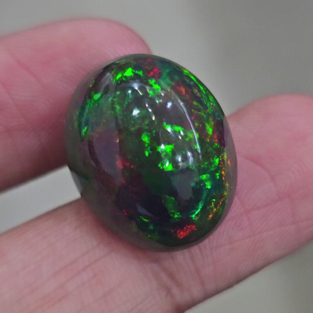 22.3Cts Natural Ethiopian Black Opal Cabochon | Oval | 22x18mm | Smoked