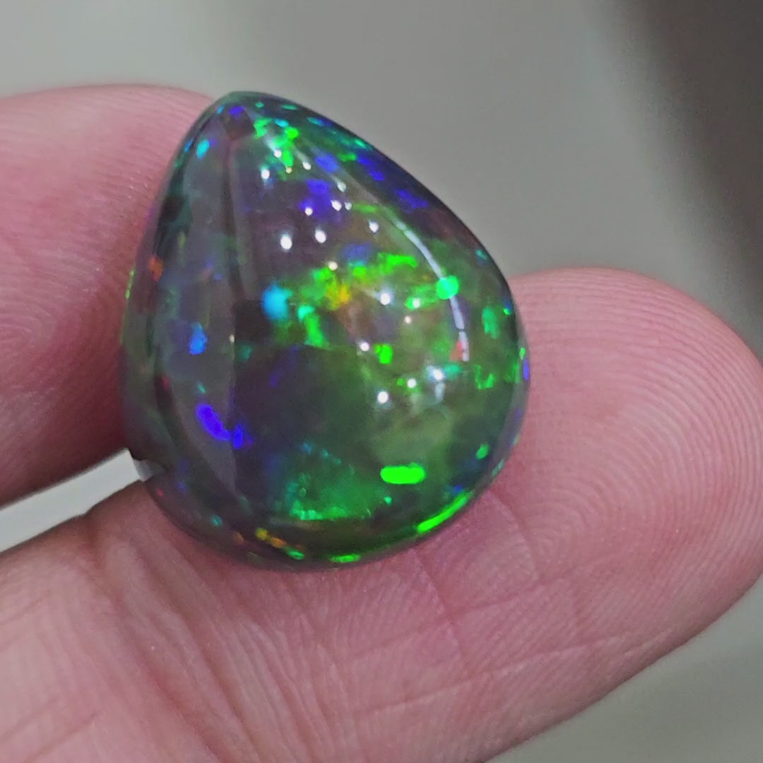 14.2Cts Natural Ethiopian Black Opal Cabochon | Pear | 19x16mm | Smoked