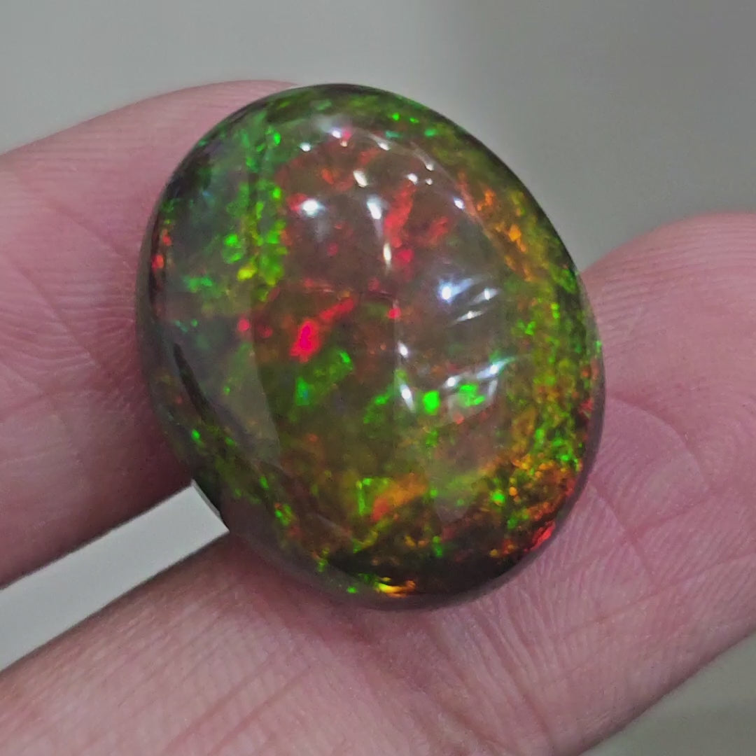 17.6Cts Natural Ethiopian Black Opal Cabochon | Oval | 22x18mm | Smoked