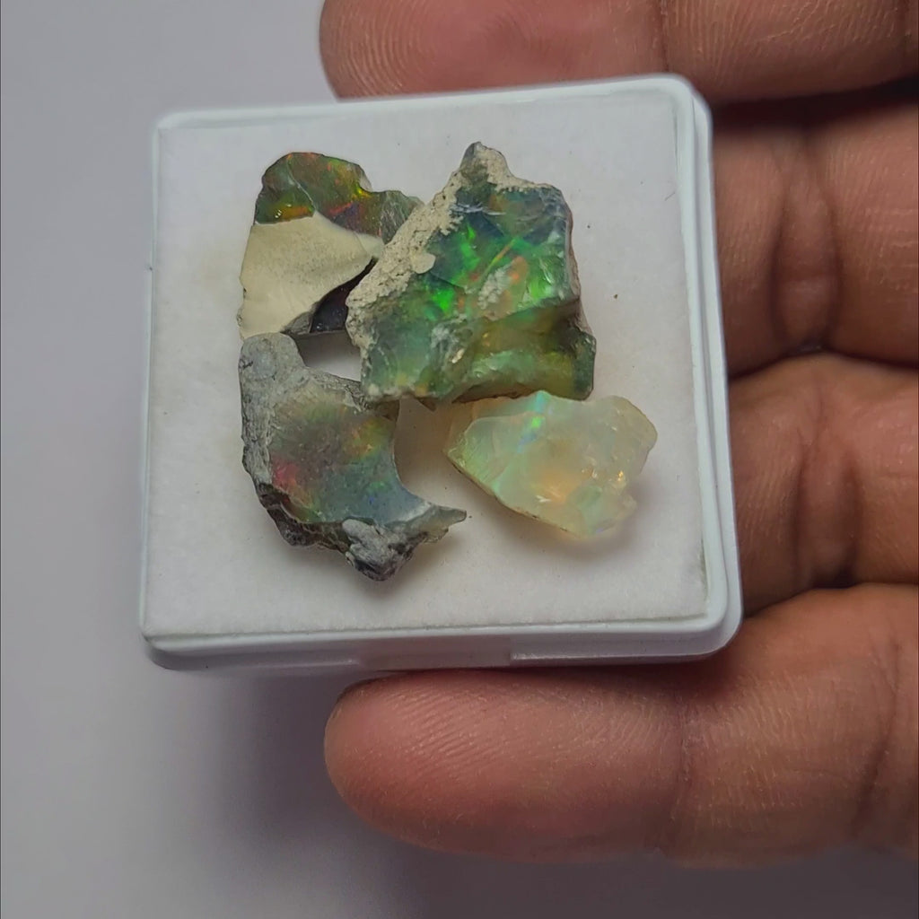 4 Pcs Natural Black Opal Rough | Size: 14-18mm