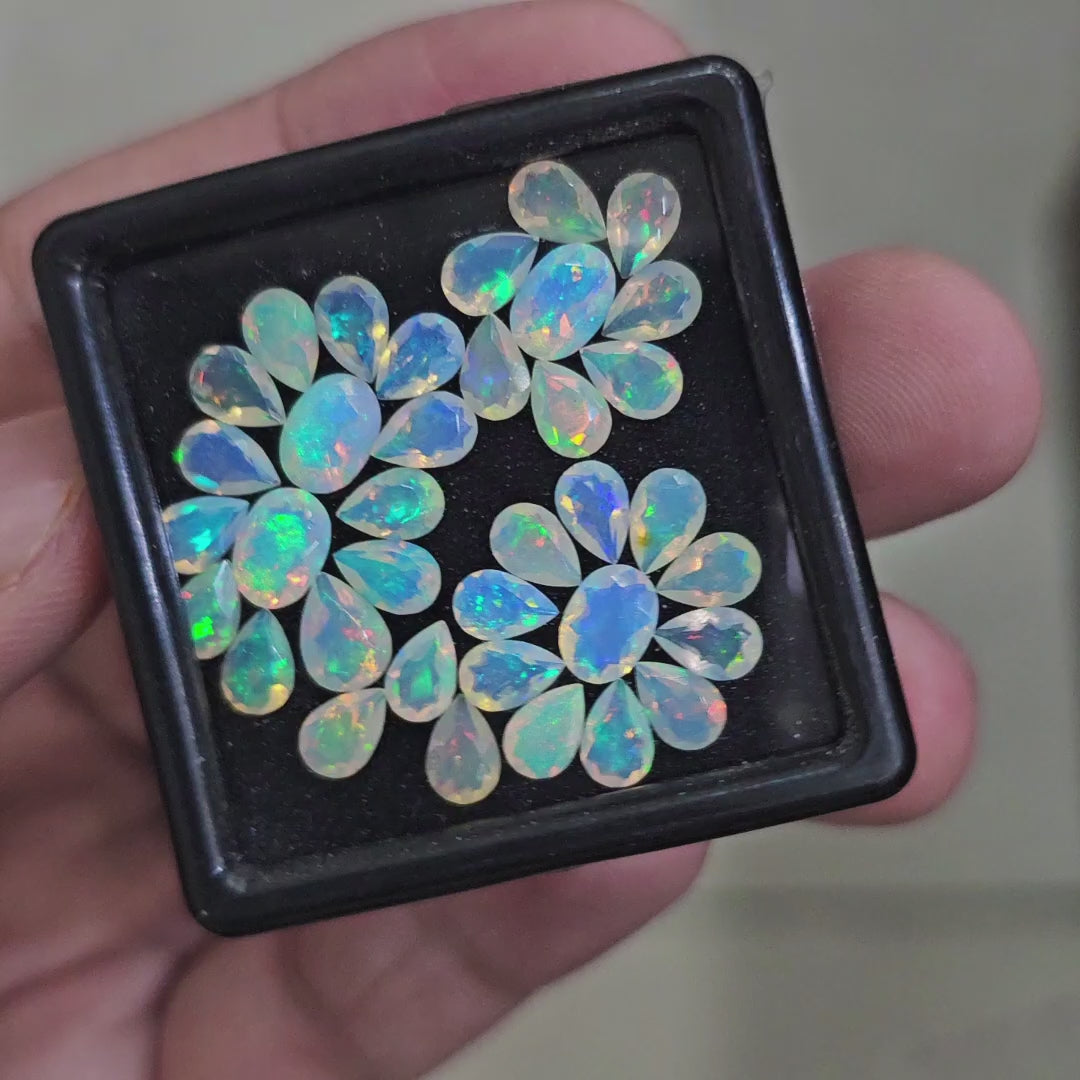 26 Pcs Natural Ethiopian Opal Faceted | Oval & Pear | 6-7mm| With Box
