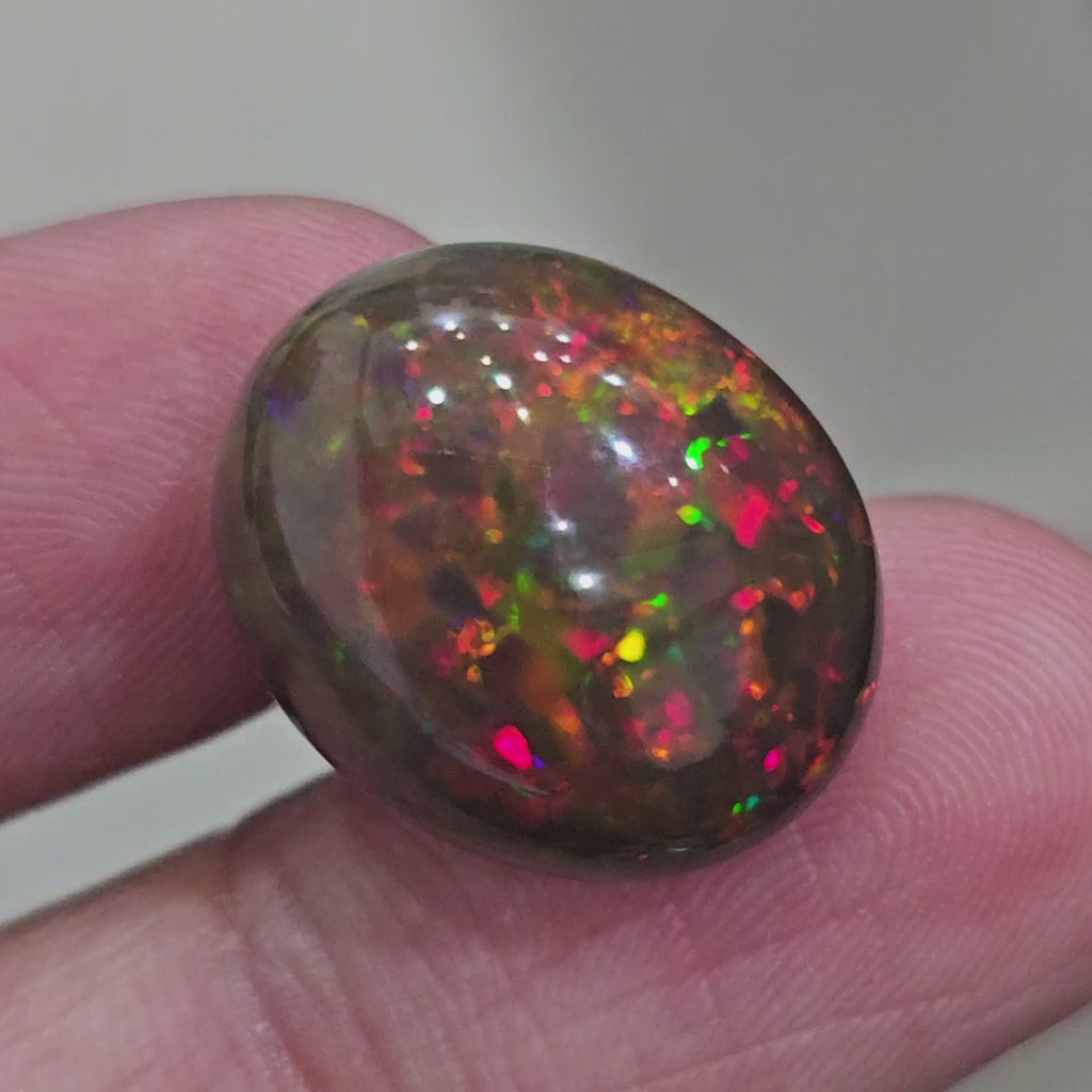 15.7Cts Natural Ethiopian Black Opal Cabochon | Oval | 20x16mm | Smoked