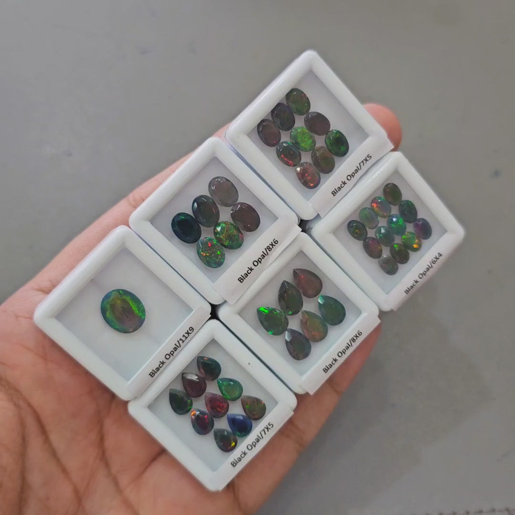 Natural Black Opal Faceted 6 Box Set | Pear & Oval | 6–11mm
