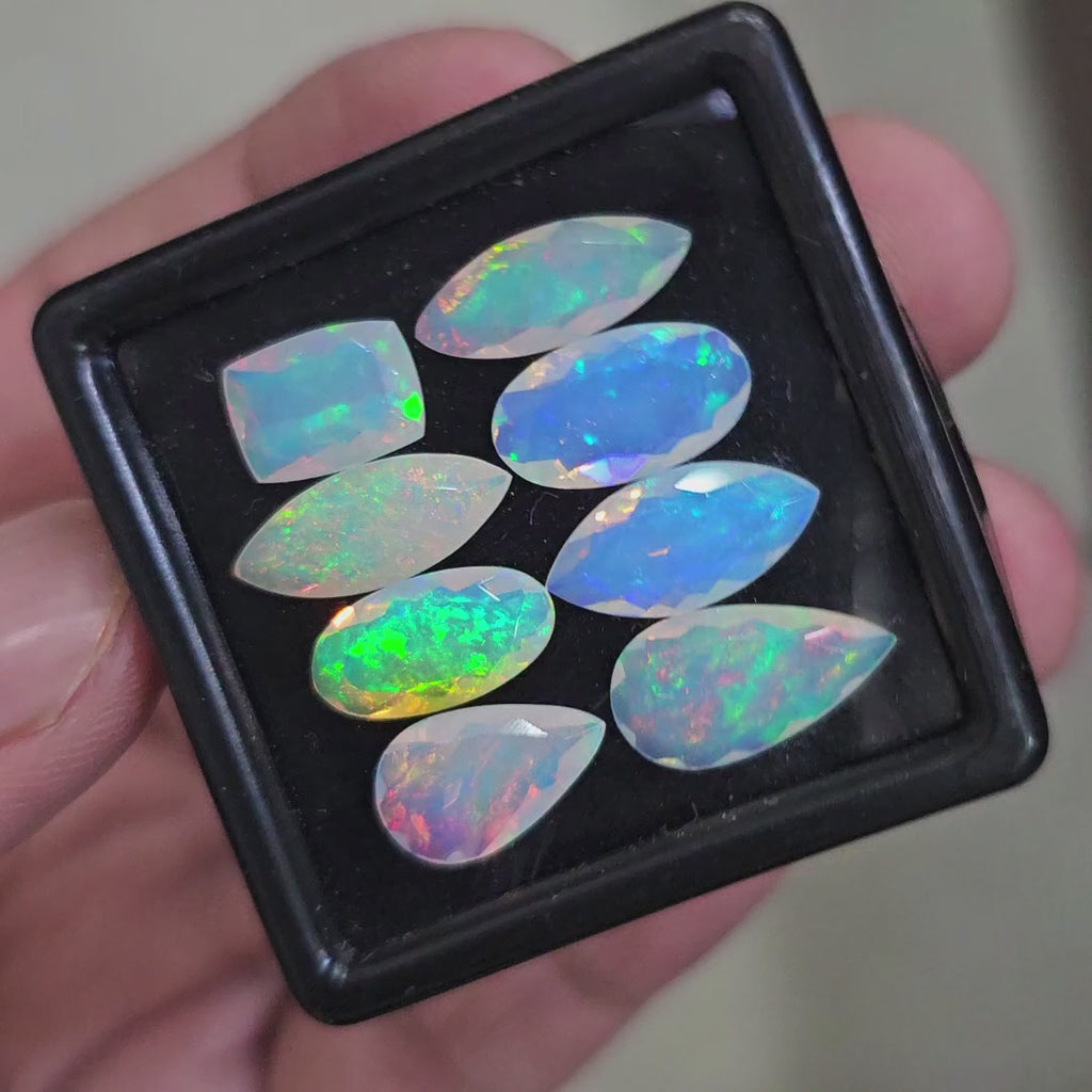 8 Pcs Natural Ethiopian Opal Faceted | Mix | 10-15mm| With Box