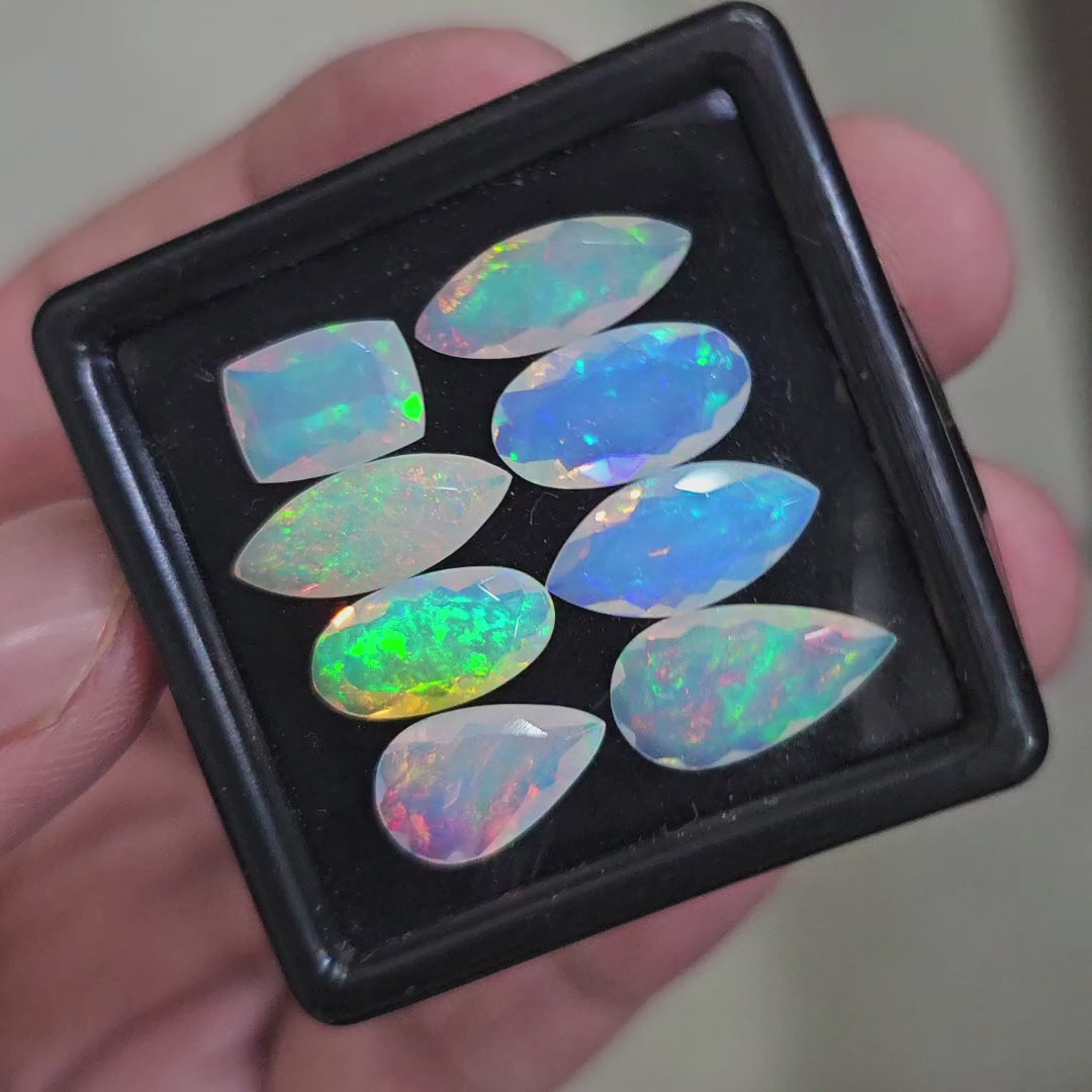 8 Pcs Natural Ethiopian Opal Faceted | Mix | 10-15mm| With Box