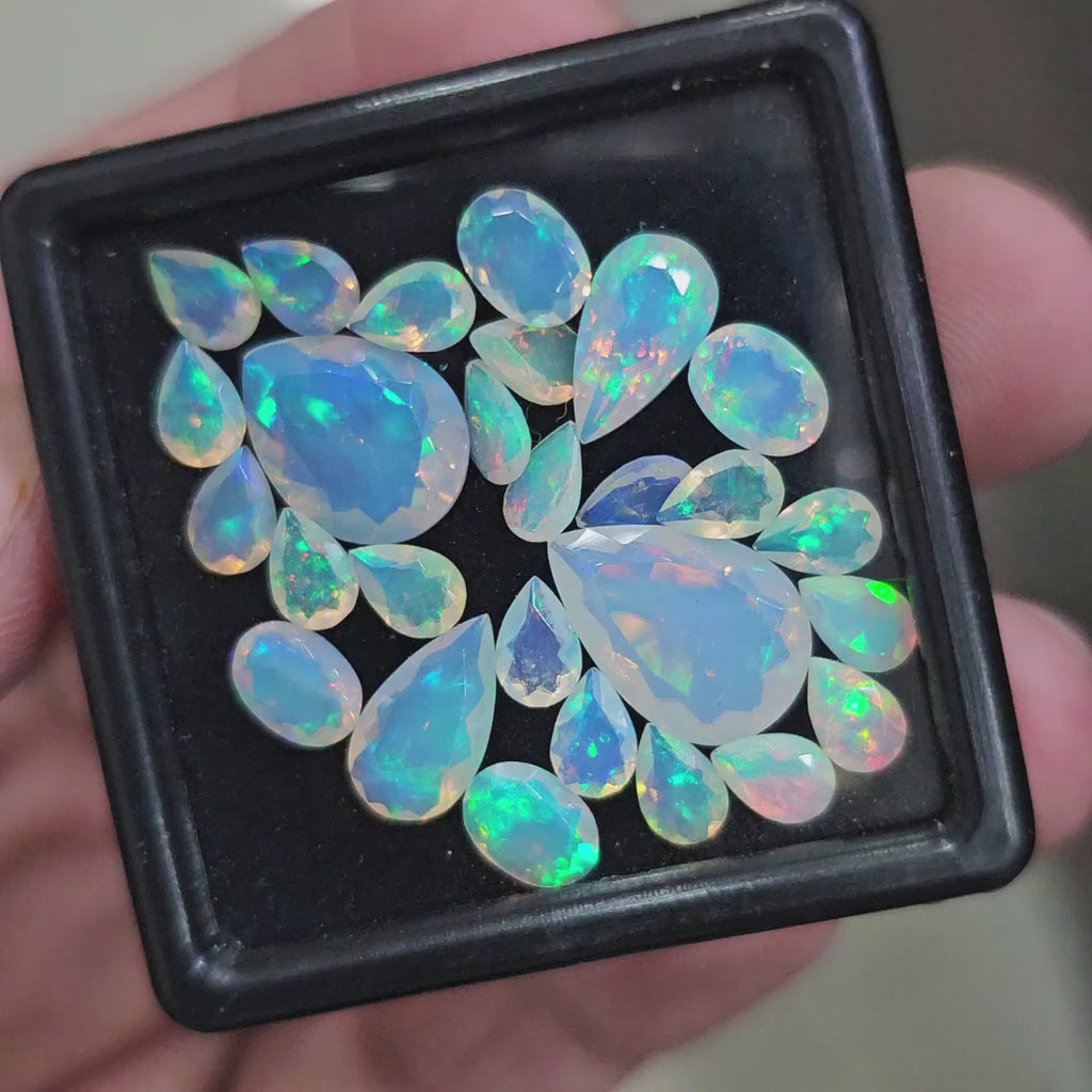 27 Pcs Natural Ethiopian Opal Faceted | Oval & Pear | 6-14mm| With Box