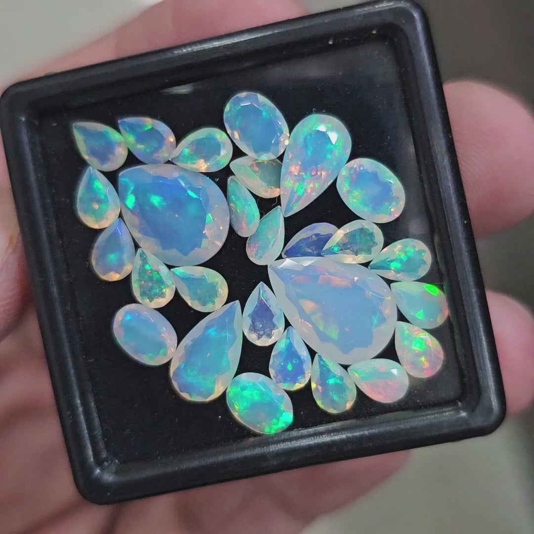 27 Pcs Natural Ethiopian Opal Faceted | Oval & Pear | 6-14mm| With Box